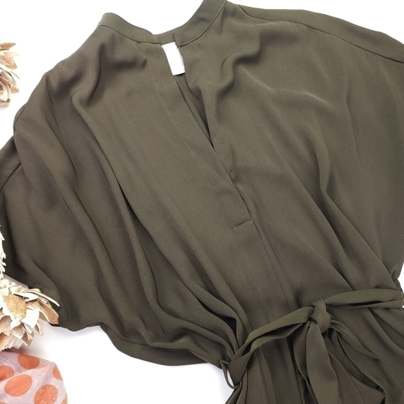 LR Olive Poly Belted Slip Dress Sz M - Picture 7 of 9